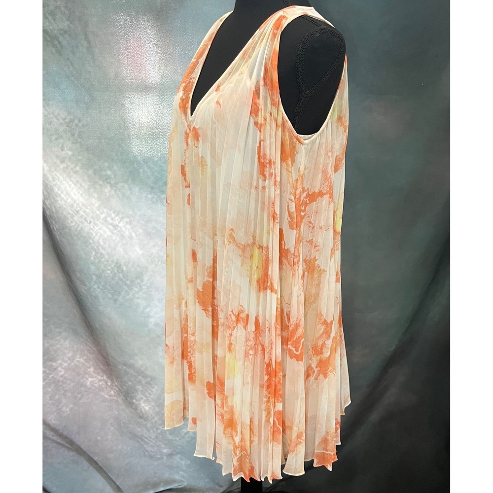 Club Monaco Orange Watercolor Floral Pleated Chiffon V-Neck Shift Dress Size 6 - Picture 2 of 7